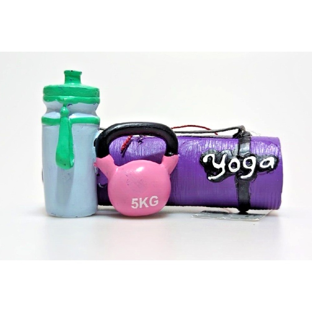 Hobby Lobby Ornament Exercise Yoga Mat Water Bottle Weight NWT